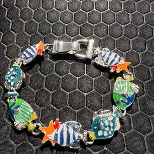 Fish Bracelet Multicolored 18K White Gold Plated
